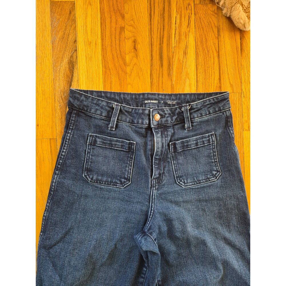 Old Navy Extra High-Waisted Straight Leg Patch Pocket Jeans Blue Denim 6 - Picture 4 of 13
